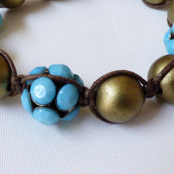 Blue & Pearly color draw string fashion bracelet  - Picture 2 of 4 Blue & Pearl - Picture 3 of 4